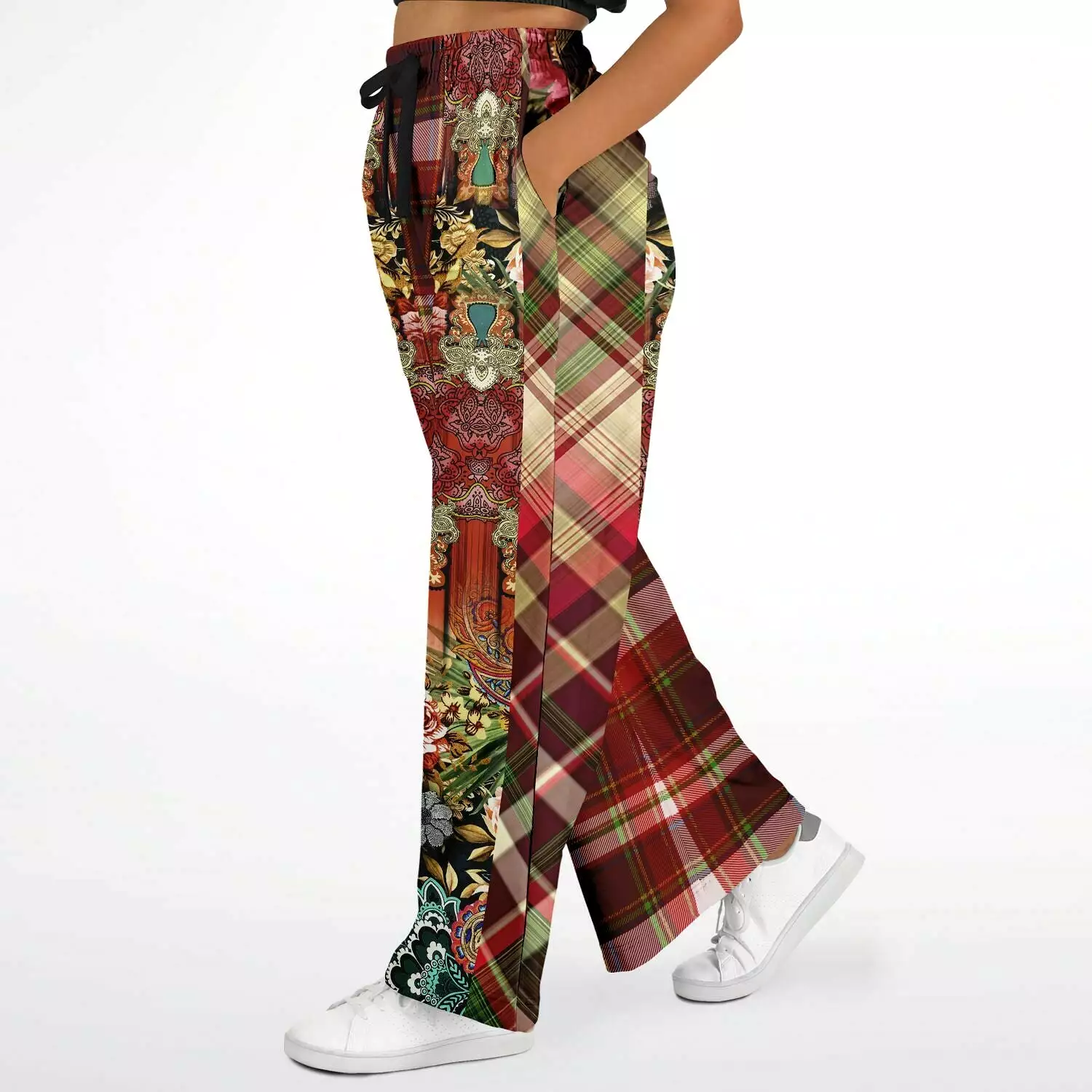 English Rose Plaid Eco-Poly Stretchy Phat Bellbottoms