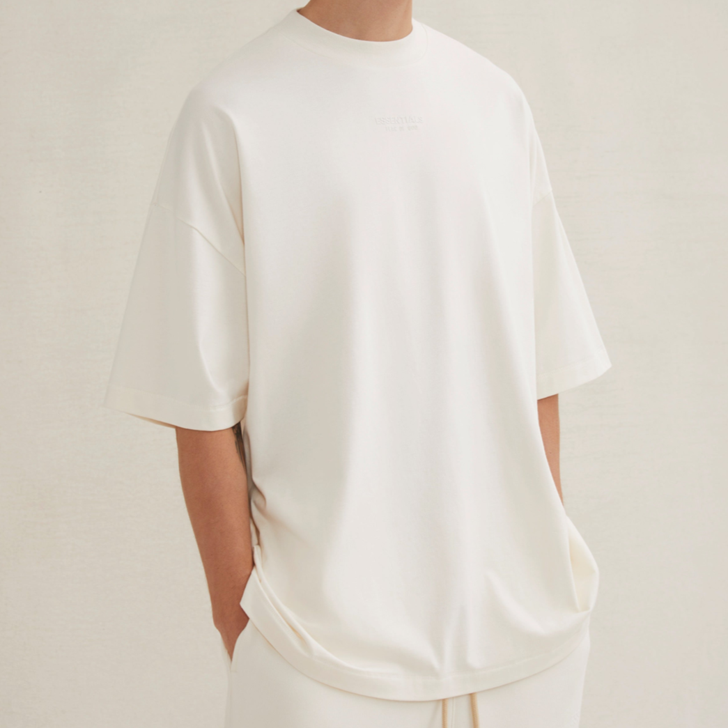 Fear of God Essentials Applique Logo Drop Shoulder Tee Cloud Dancer (Oversized)