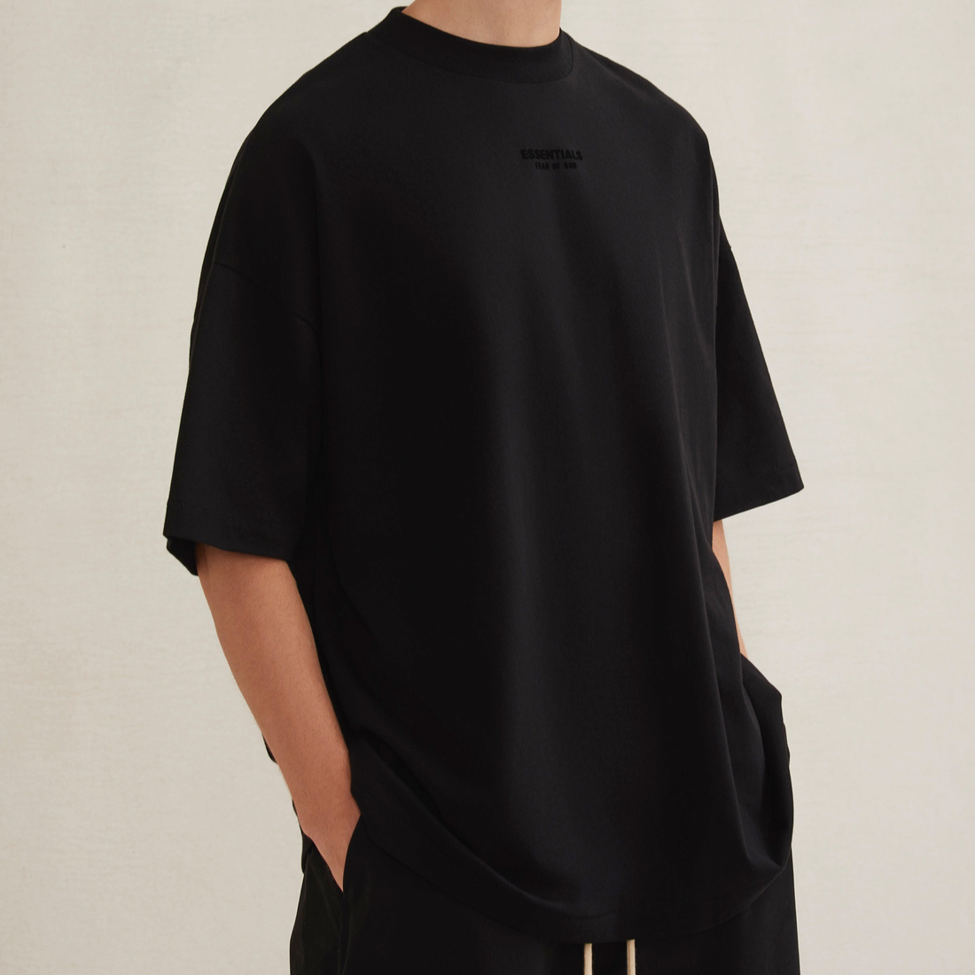 Fear of God Essentials Applique Logo Drop Shoulder Tee Jet Black (Oversized)