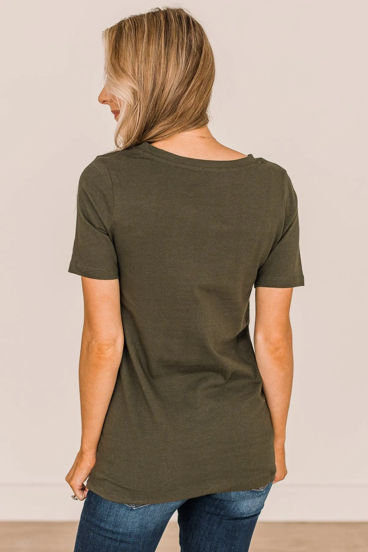 From The Moment We Met V-Neck Tee- Dark Olive