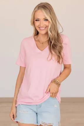 From The Moment We Met V-Neck Tee- Pink