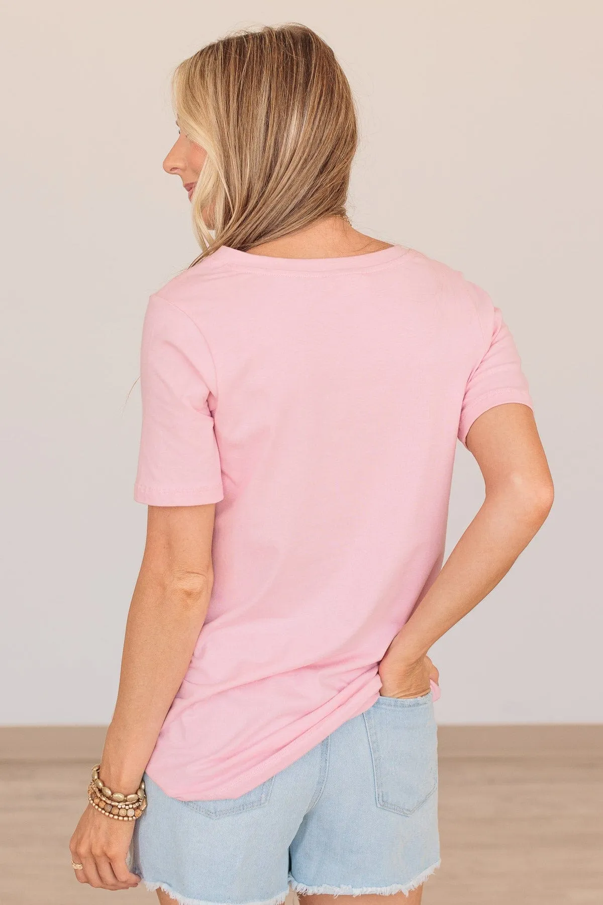 From The Moment We Met V-Neck Tee- Pink