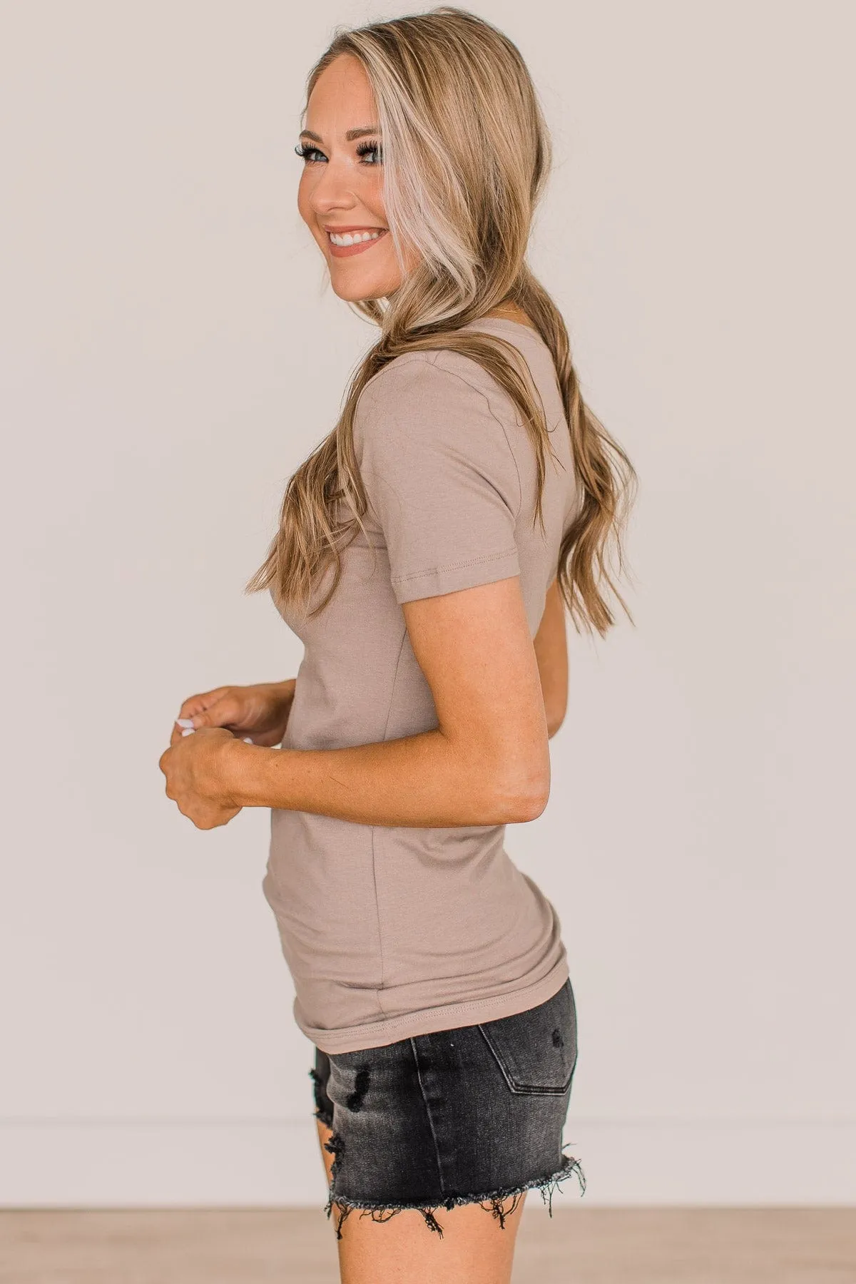 From The Moment We Met V-Neck Tee- Taupe