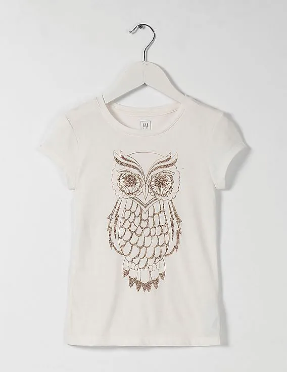 GAP Girls White Glitter Print Cotton Tee