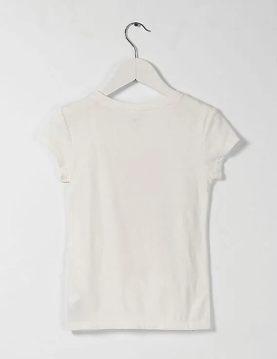 GAP Girls White Glitter Print Cotton Tee