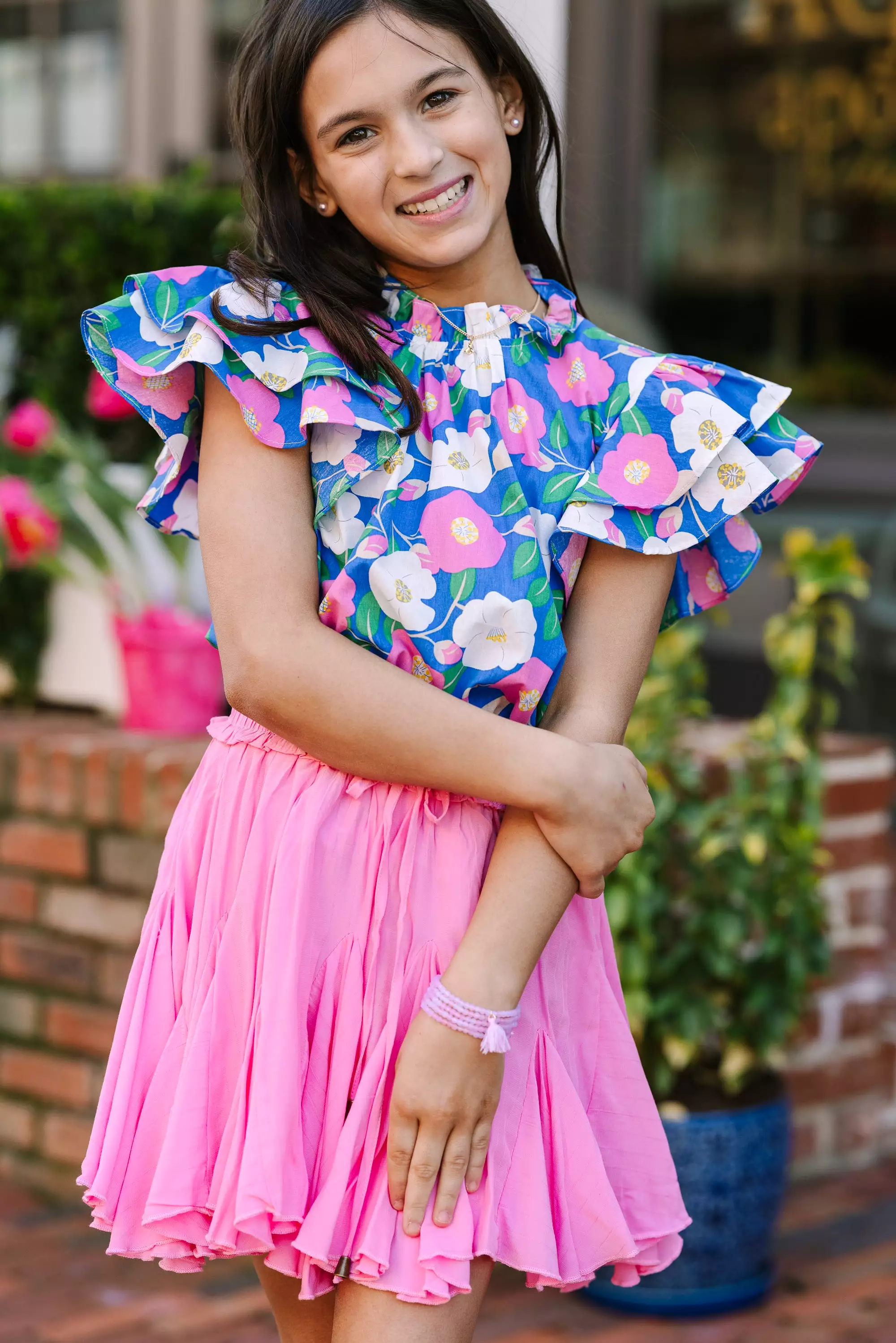 Girls: On My Heart Blue Floral Blouse