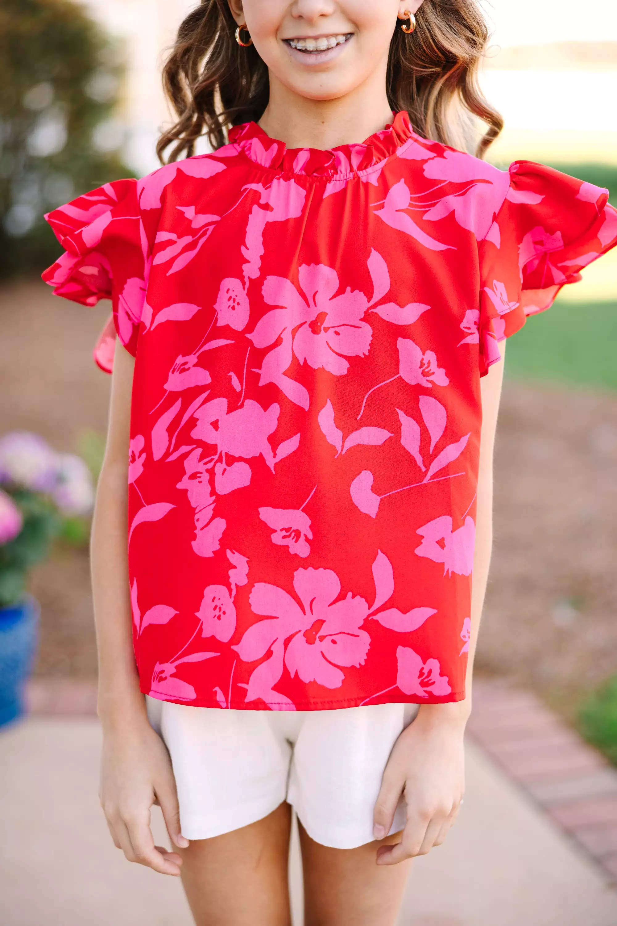 Girls: On My Heart Red Floral Blouse