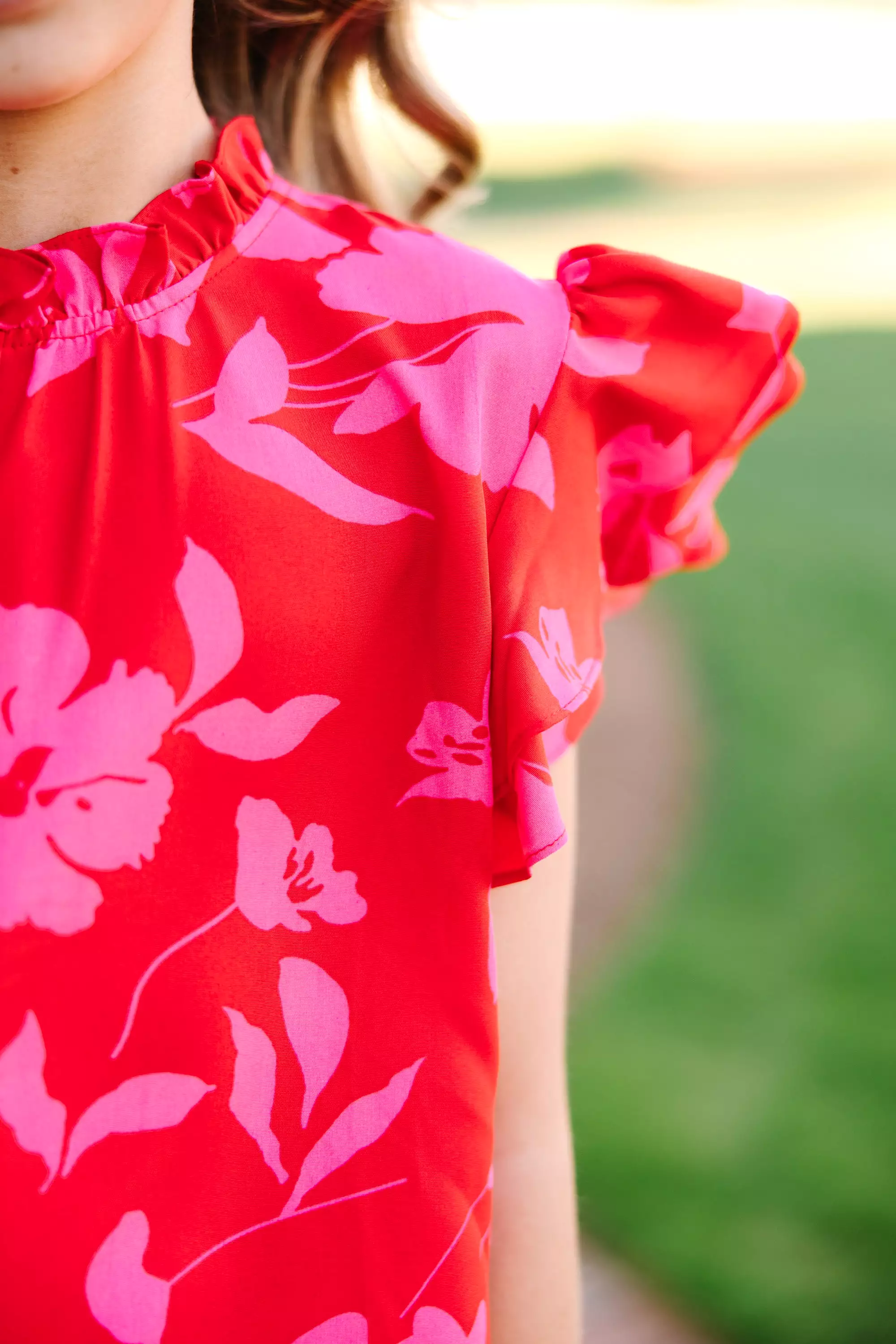 Girls: On My Heart Red Floral Blouse