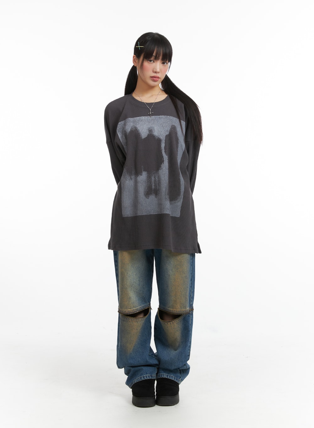 Graphic Oversized Ribbed Tee IJ410