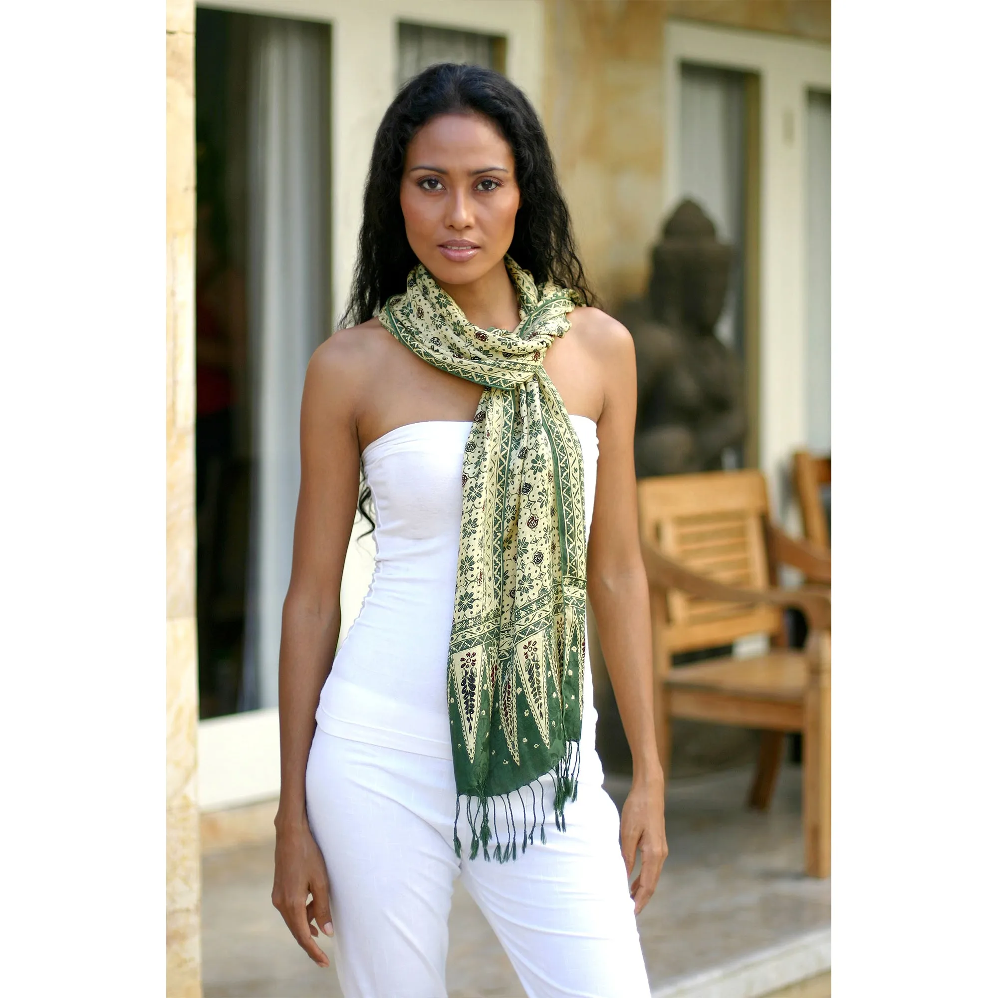 Green Jade Silk Batik Scarf