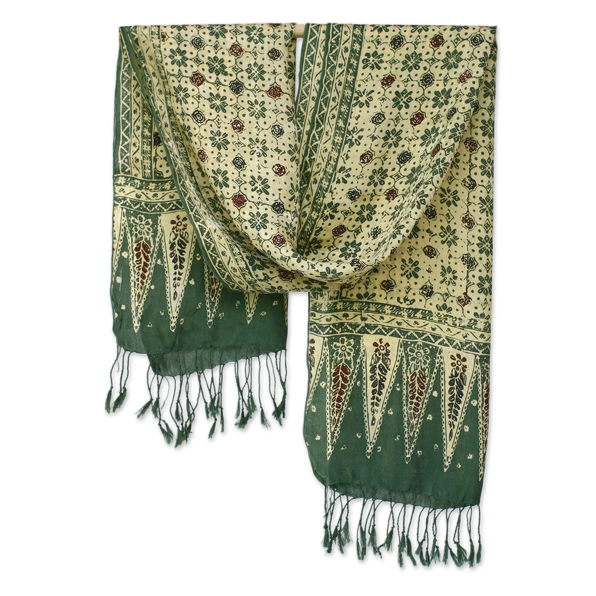 Green Jade Silk Batik Scarf