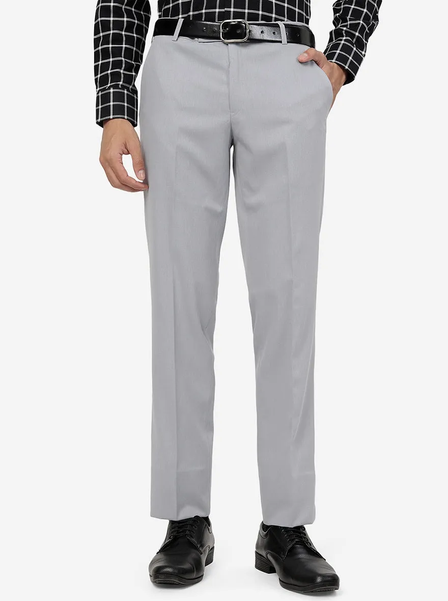 Grey Solid Slim Fit Formal Trouser | Metal