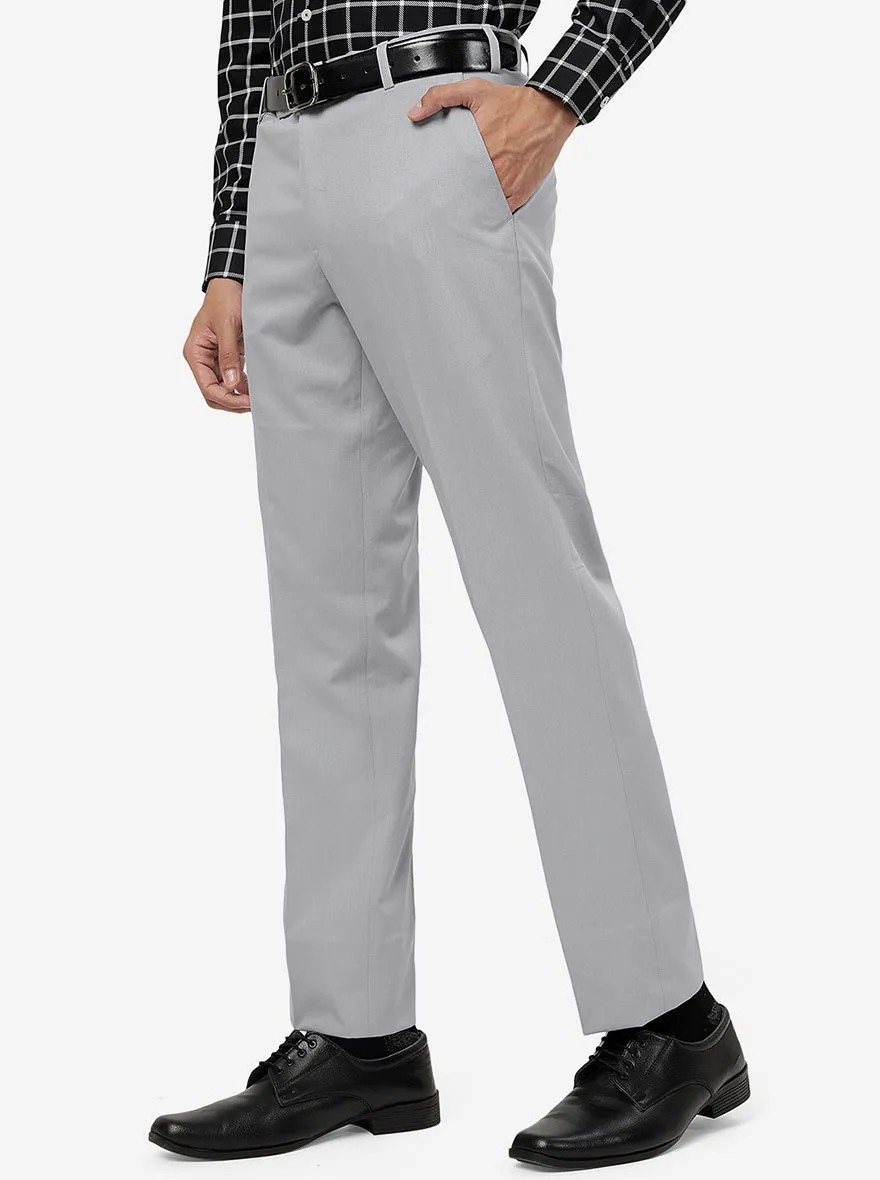 Grey Solid Slim Fit Formal Trouser | Metal