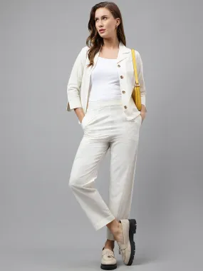 Hancock Women Pure Cotton Solid  Cuban Collar Shirt & Elasticated Trouser Co-ords Set