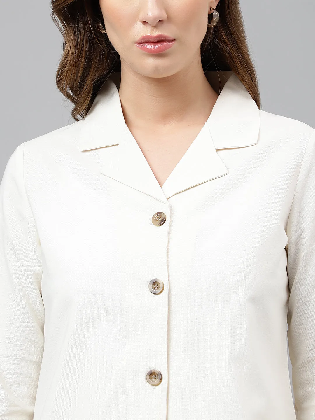 Hancock Women Pure Cotton Solid  Cuban Collar Shirt & Elasticated Trouser Co-ords Set