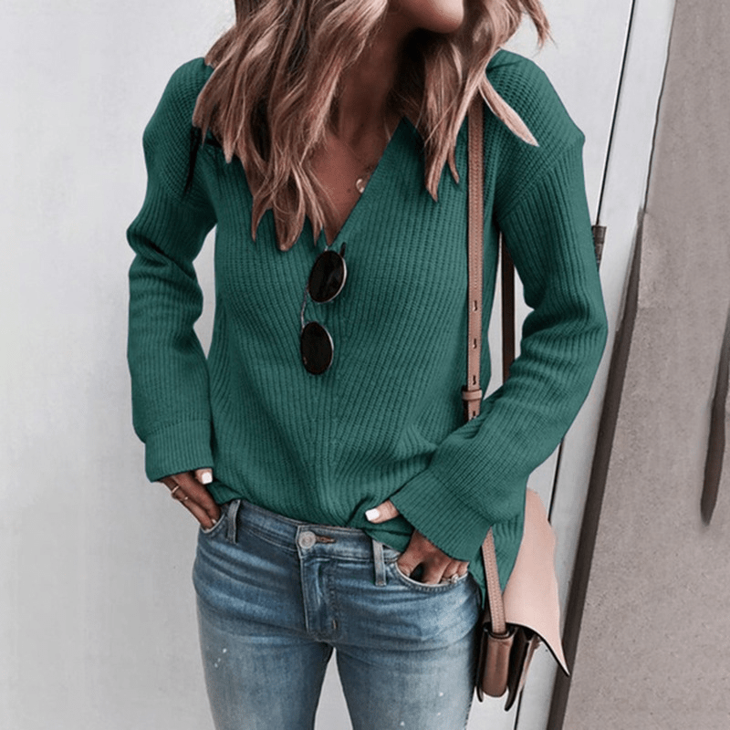 Haute Edition Rib Knit V-Neck Long Sleeve Tee