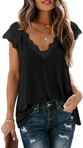 Haute Edition V-Neck Lace Flowy Tee