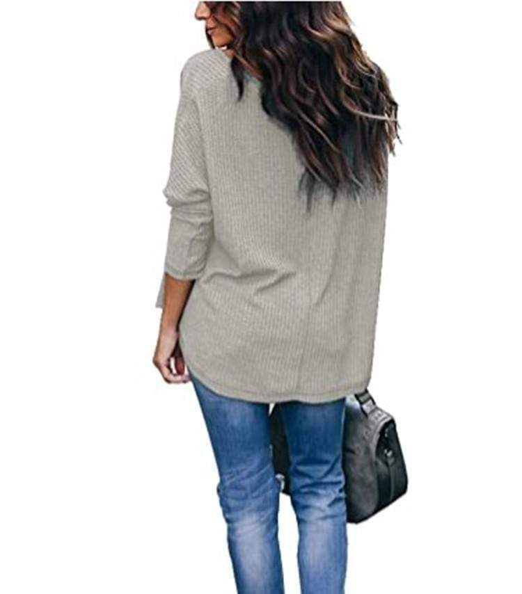 HauteEdition Slouchy Waffle Knit V-Neck Long Sleeve Tee