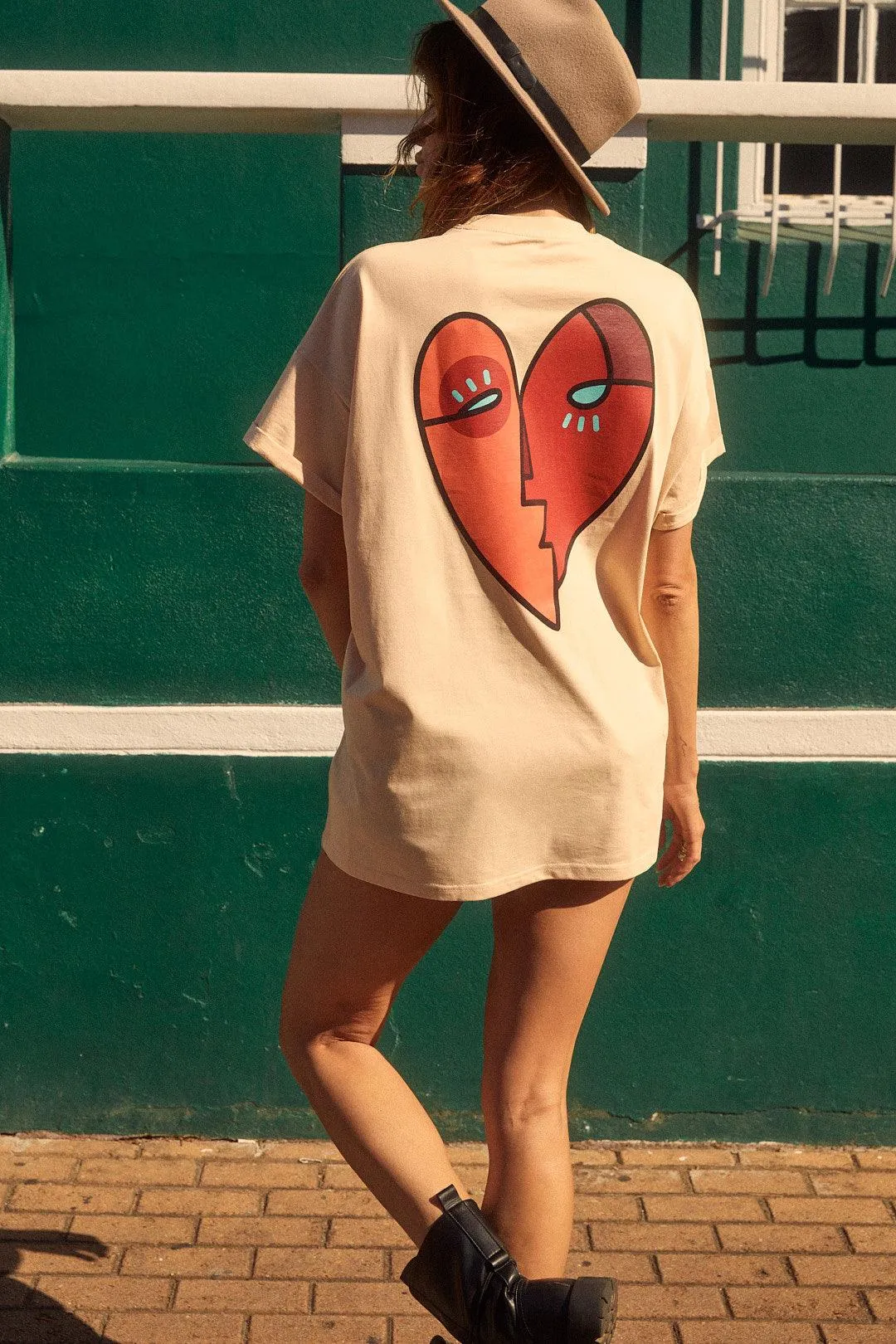 Heart Oversized Tee  Chamois