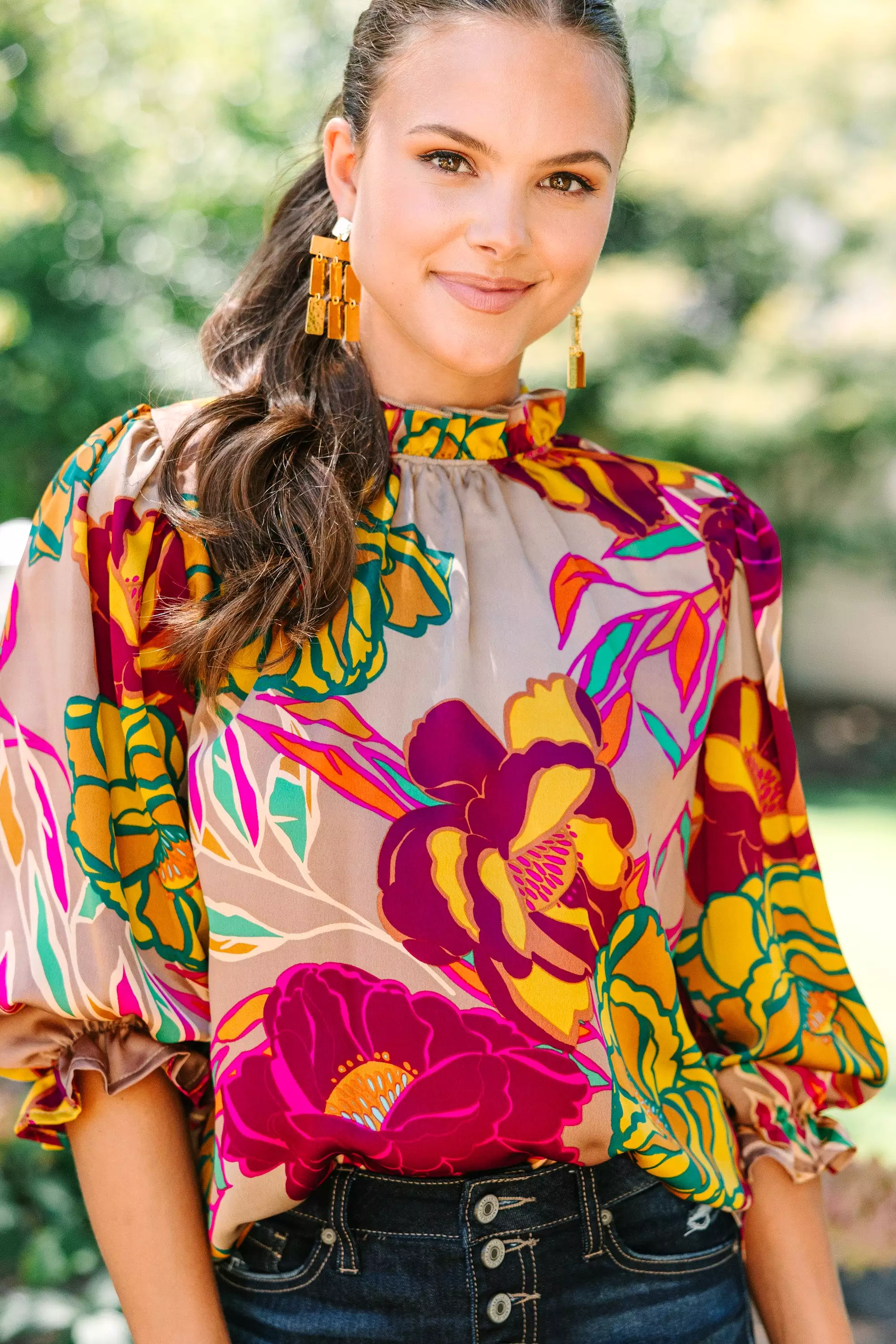 Hope For The Best Mocha Brown Floral Blouse