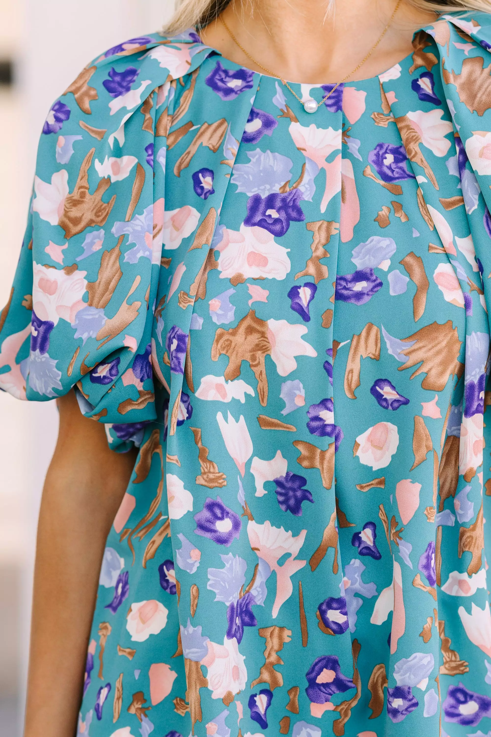 How It Feels Teal Blue Floral Blouse