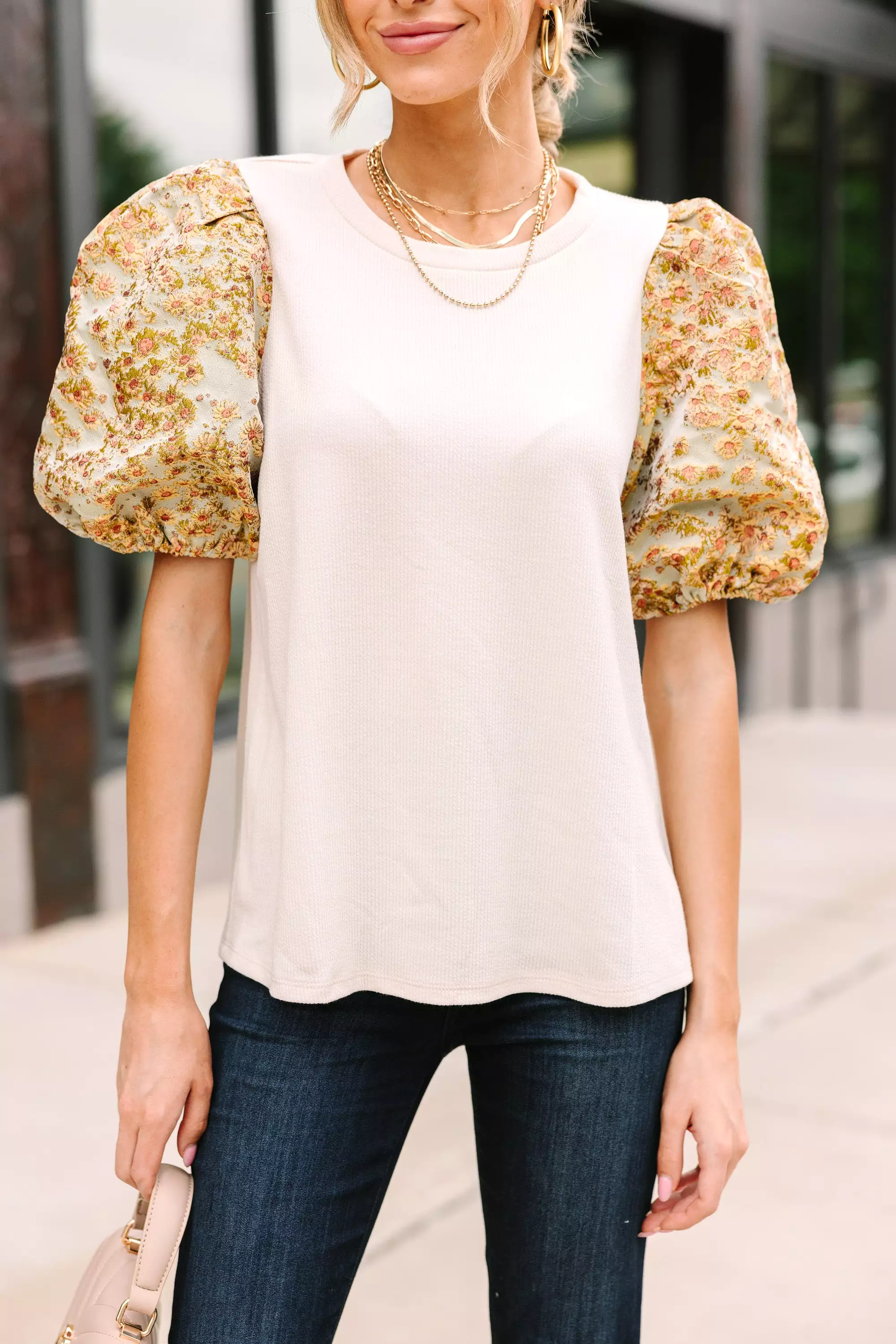 In Your Dreams Natural Ditsy Floral Blouse