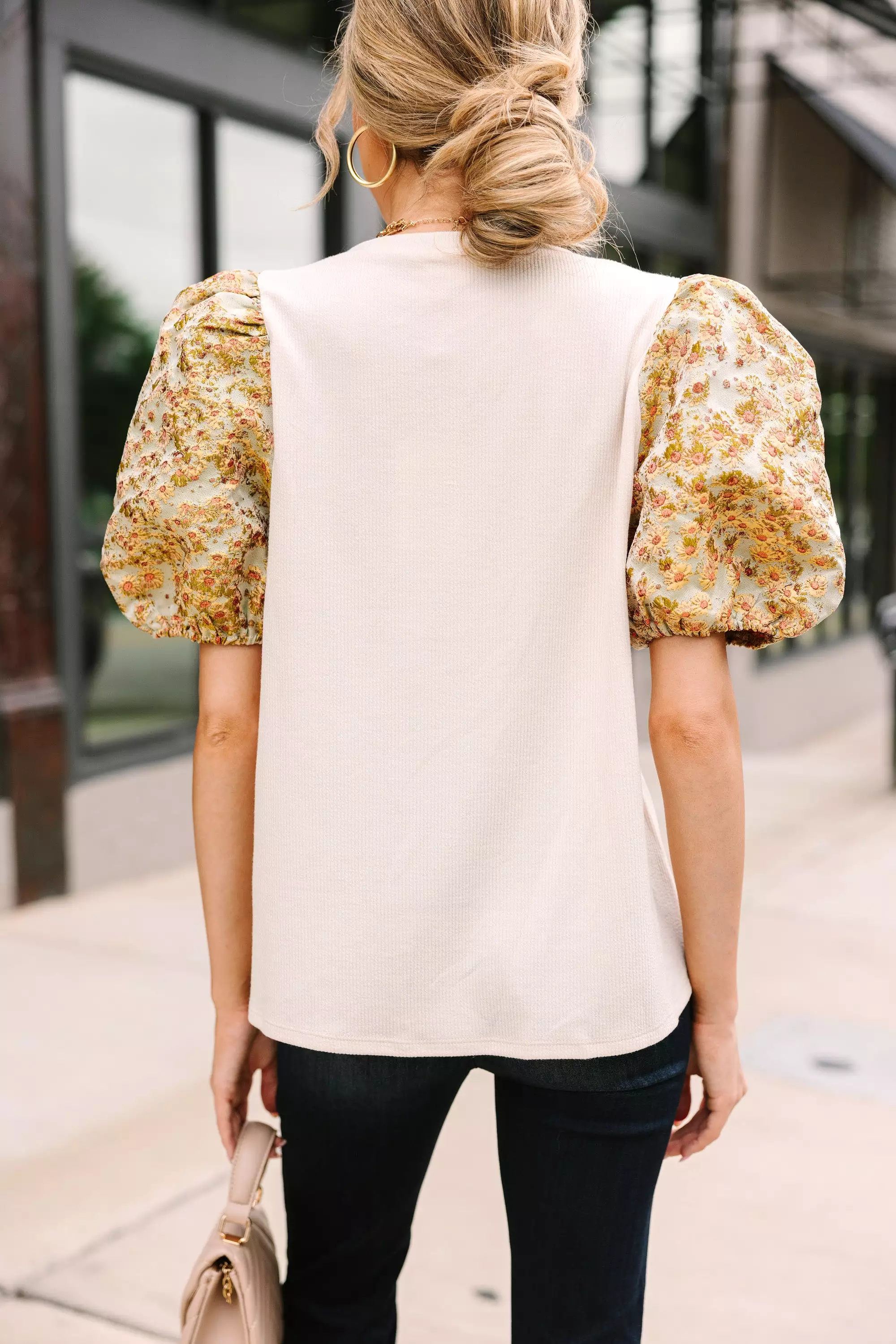 In Your Dreams Natural Ditsy Floral Blouse