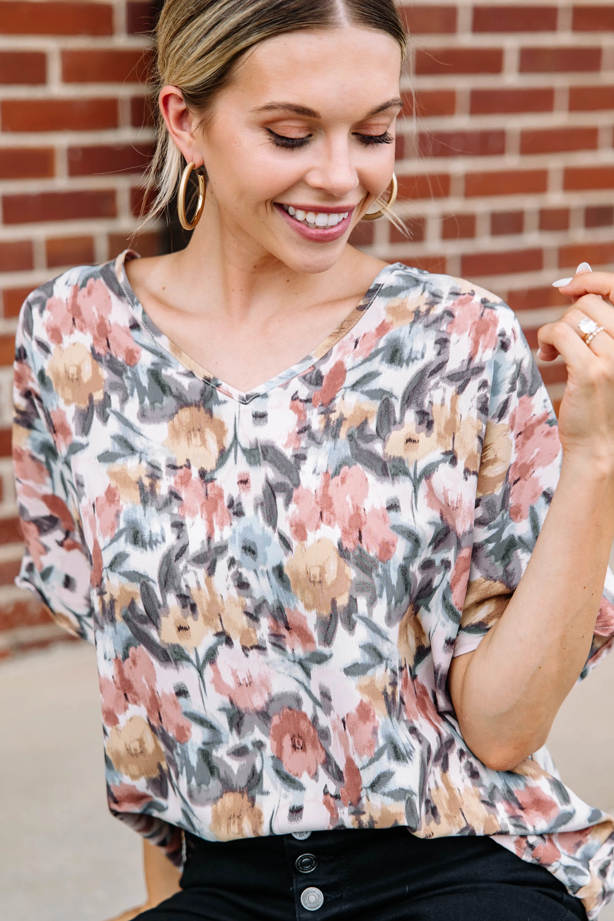 It All Comes Together Cinnamon Red Floral Blouse