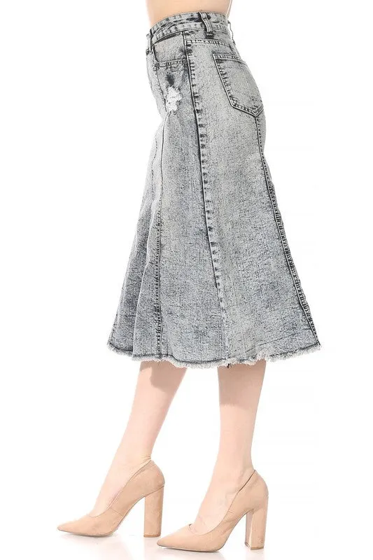 Jenna Snow Wash Jean Skirt-Ripped Effect