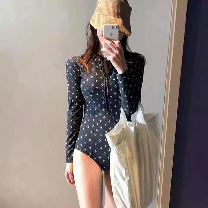 KOREAN FASHION ONE-PIECE LONG SLEEVE SUNSCREEN ZIPPER SWIMSUIT BY50088