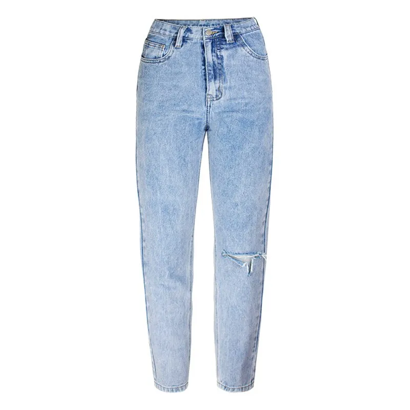 Korean Ripped Baggy Jeans Streetwear Women Casual Denim Trousers Going Out Slim High Waist Jean