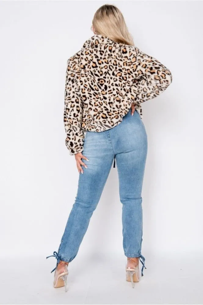 Leopard Faux Fur Cropped Bomber Jacket