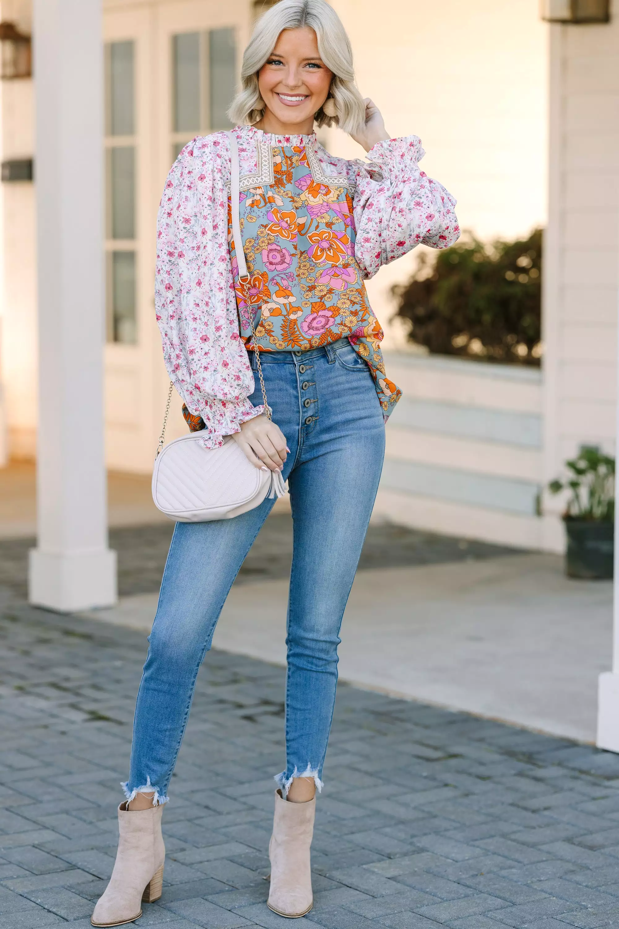 Let's Be Clear Dusty Sage Floral Blouse