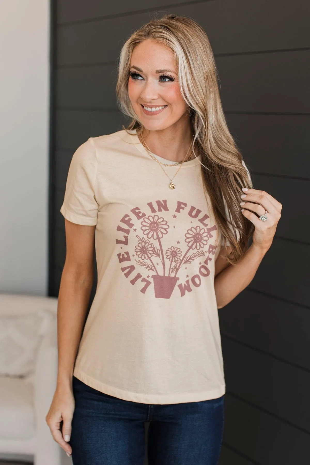 Live Life In Full Bloom Graphic Tee- Natural