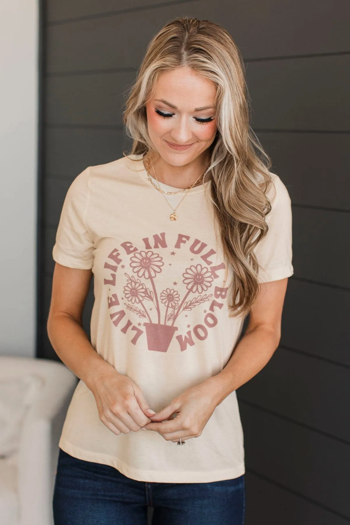 Live Life In Full Bloom Graphic Tee- Natural