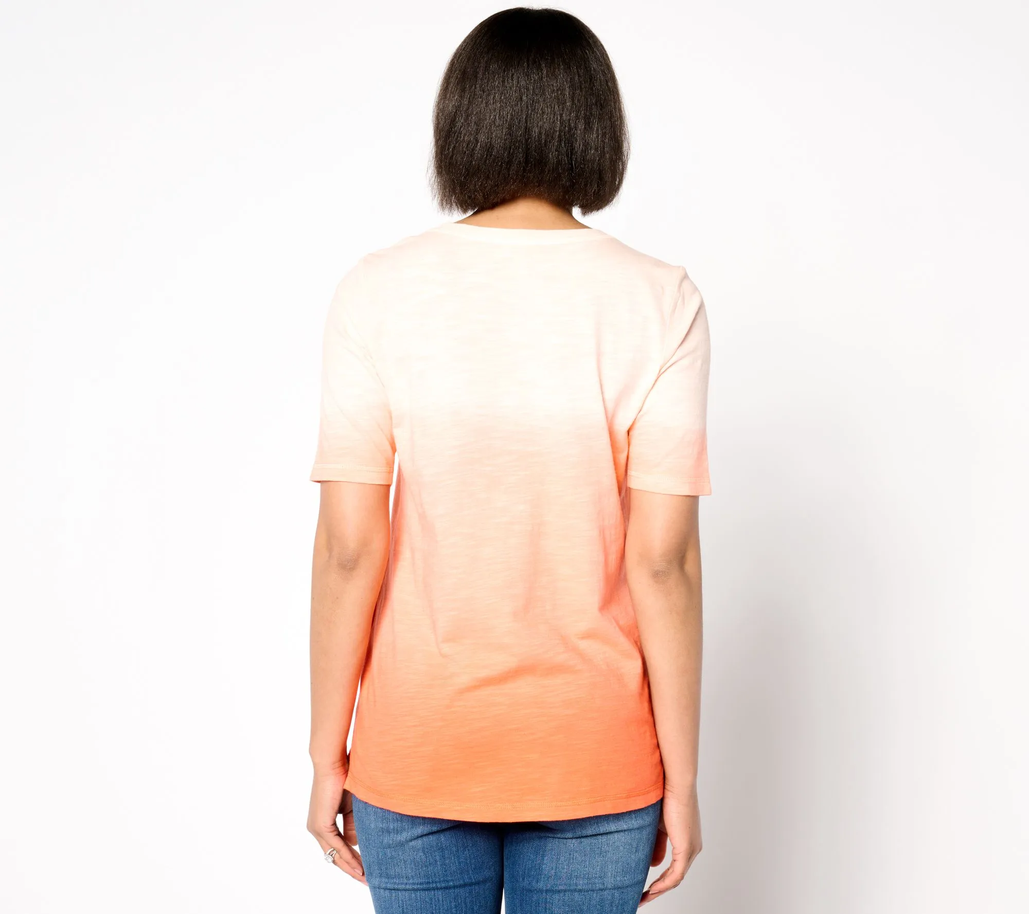 LOGO by Lori Goldstein Cotton Slub Elbow Sleeve Ombre Tee