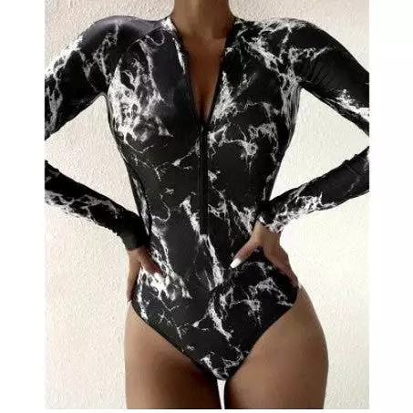 Long-sleeved zipper ready stock women's one-piece swimsuit