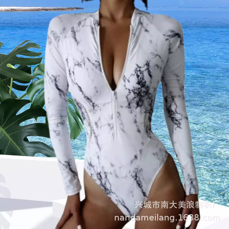 Long-sleeved zipper ready stock women's one-piece swimsuit