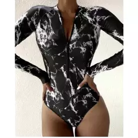 Long-sleeved zipper ready stock women's one-piece swimsuit