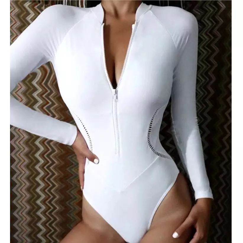 Long-sleeved zipper ready stock women's one-piece swimsuit