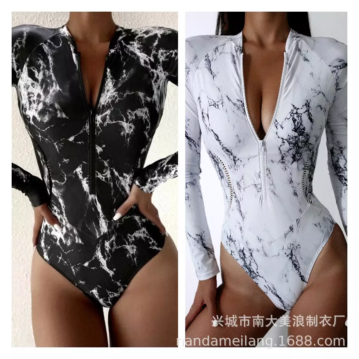 Long-sleeved zipper ready stock women's one-piece swimsuit