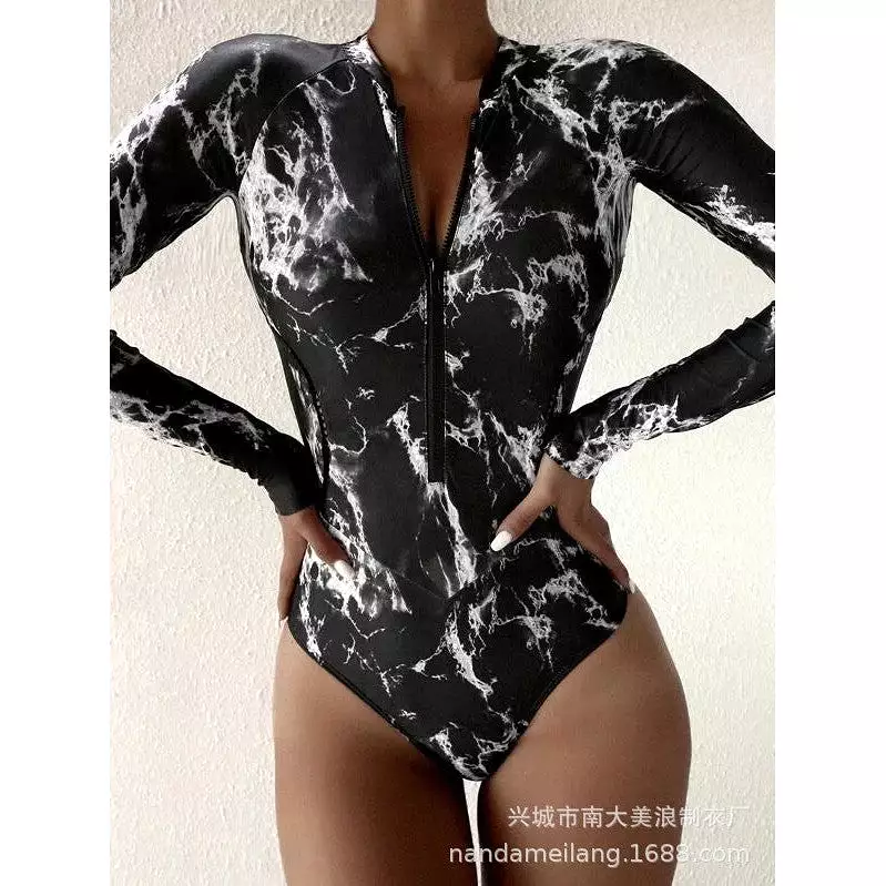 Long-sleeved zipper ready stock women's one-piece swimsuit