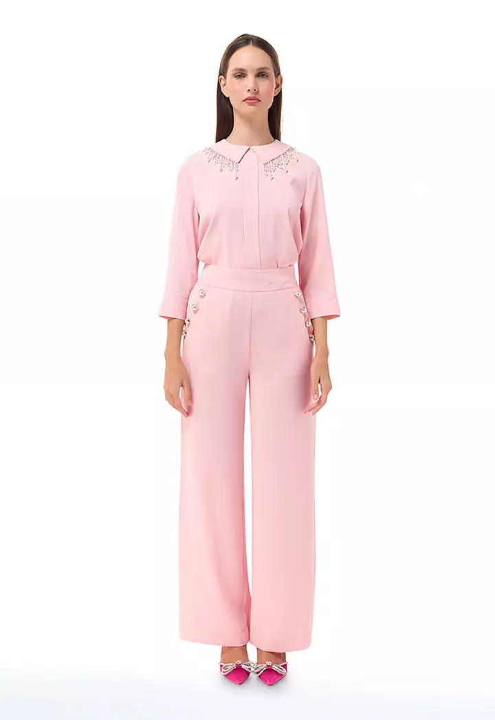 Long Solid Trouser With Button Detail