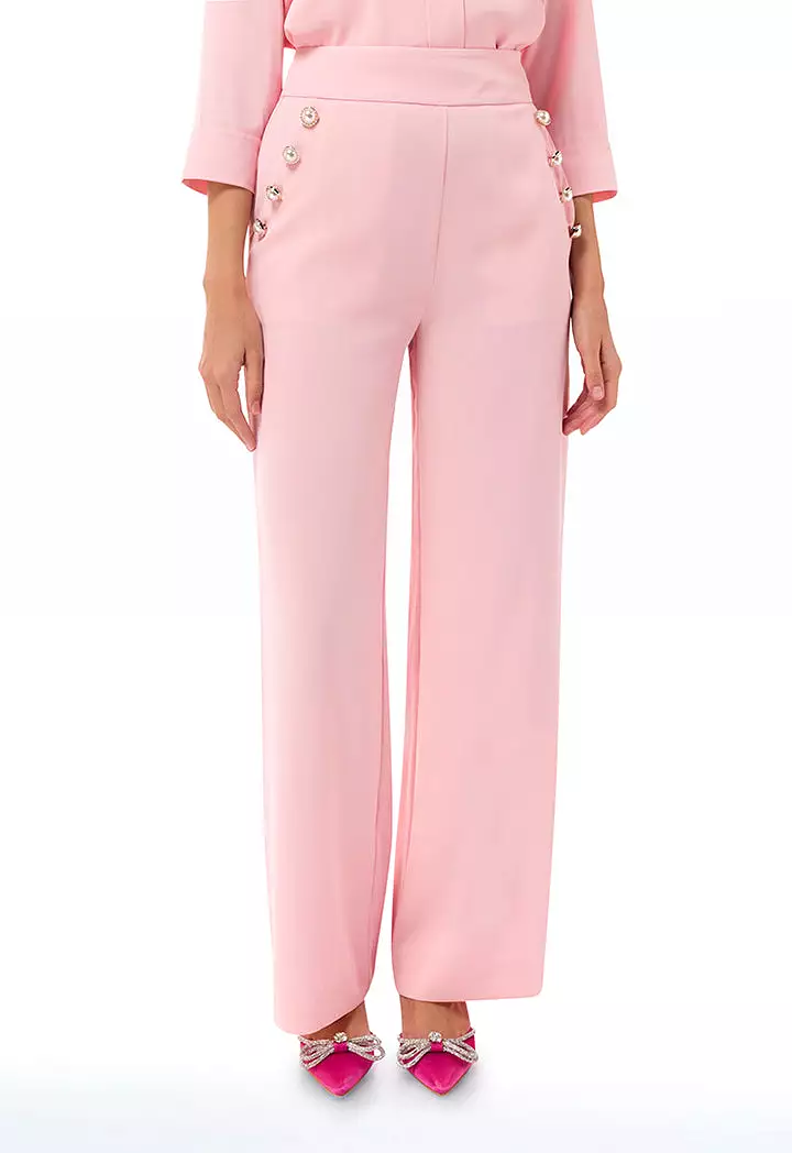 Long Solid Trouser With Button Detail