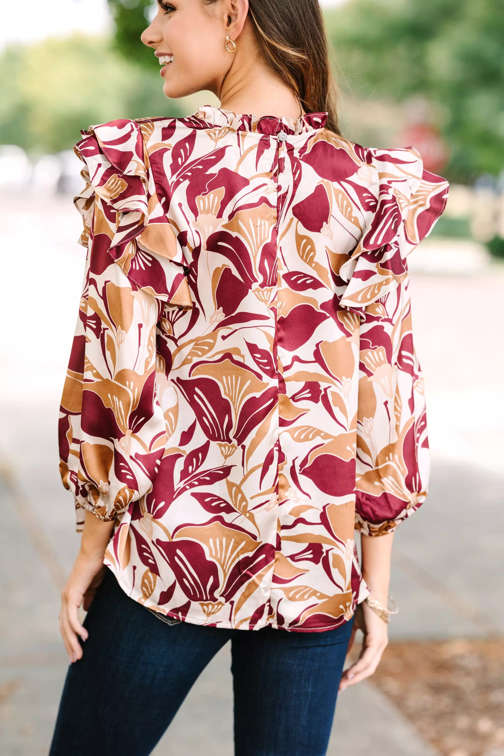 Love You Truly Wine Red Floral Blouse