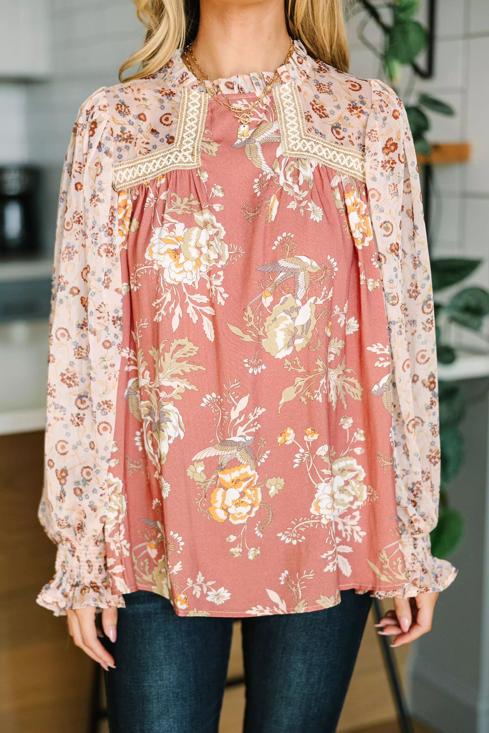 Making Moves Mauve Pink Floral Blouse