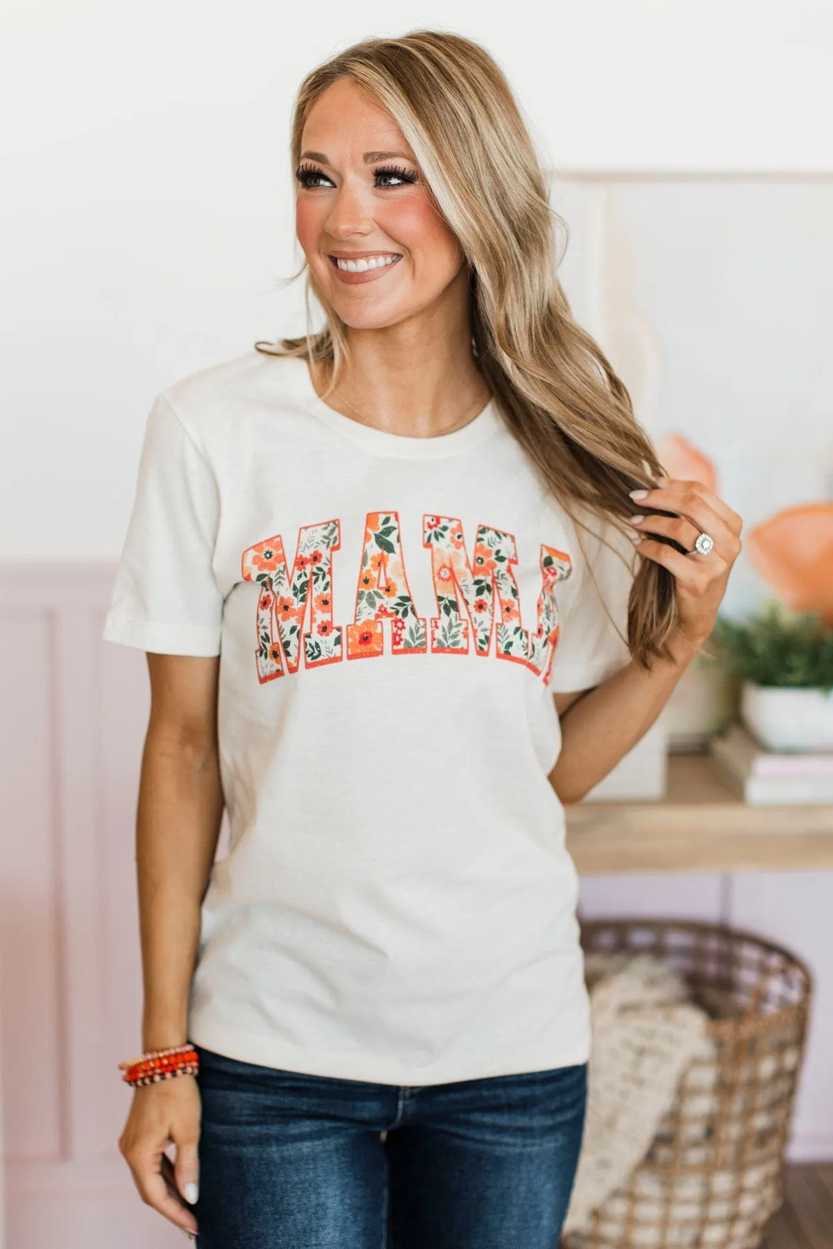 Mama Floral Graphic Tee- Natural