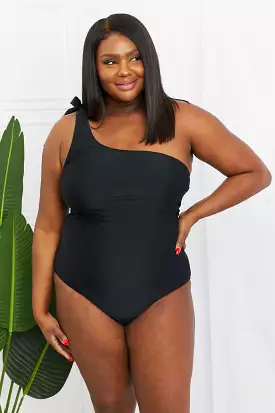 Marina West Swim Deep End One-Shoulder One-Piece Swimsuit in Black