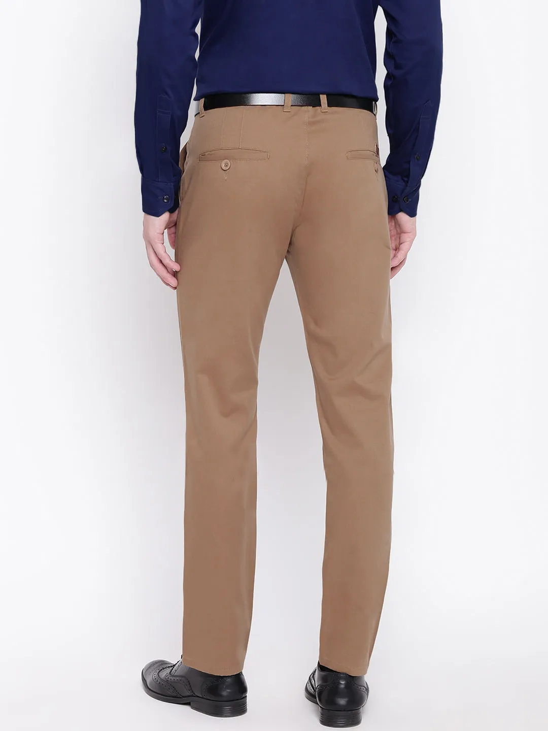 Men Beige Pure Cotton Solid Slim Fit Casual Trouser