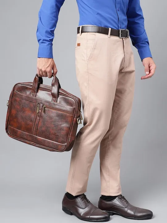 Men Beige Solid Pure Cotton Slim Fit Formal Trouser